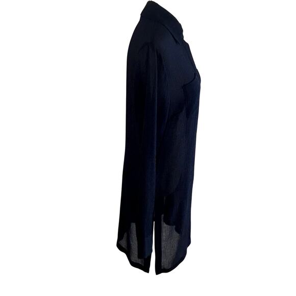 W by Worth NEW Navy Blue Long Tunic Sheer Button Down Blouse Womens Size 4 NWT - Picture 5 of 8